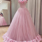 Pink Flowers Quinceanera Dresses Ball Gown Off The Shoulder