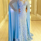 Cape Back Lace Mermaid Wedding Dress For Older Brides