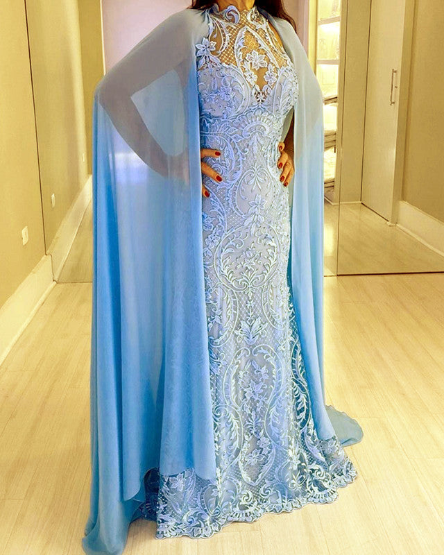 Cape Back Lace Mermaid Wedding Dress For Older Brides