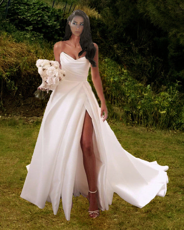 Sexy Draped Cowl Back Slit Beach Wedding Dress - Xdressy