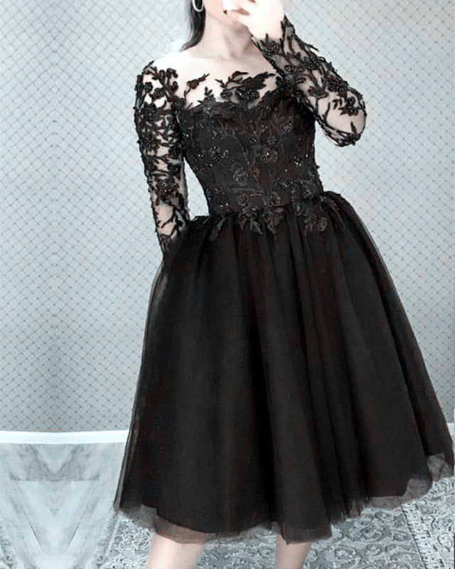 Lace Sleeves Tea Length Bridesmaid Dresses With Pockets