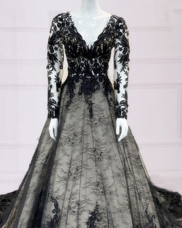 Black Long Sleeves Wedding Dresses