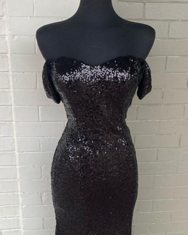 Black Sequin Off Shoulder Mermaid Dresses