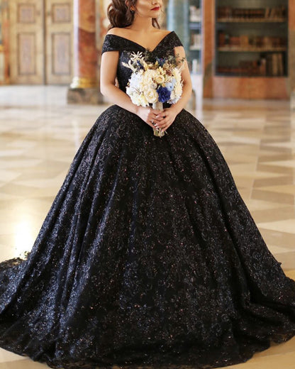 black sparkly wedding dress Kristell 2 in 1 Sparkly Wedding Dress with Removable SkirtTransformer Dress 2 in 1 Black Wedding Dress Ball Gown Details Wedding Gown Black Glitter Evening