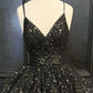 Black V Neck Ruffles Starry Homecoming Dresses