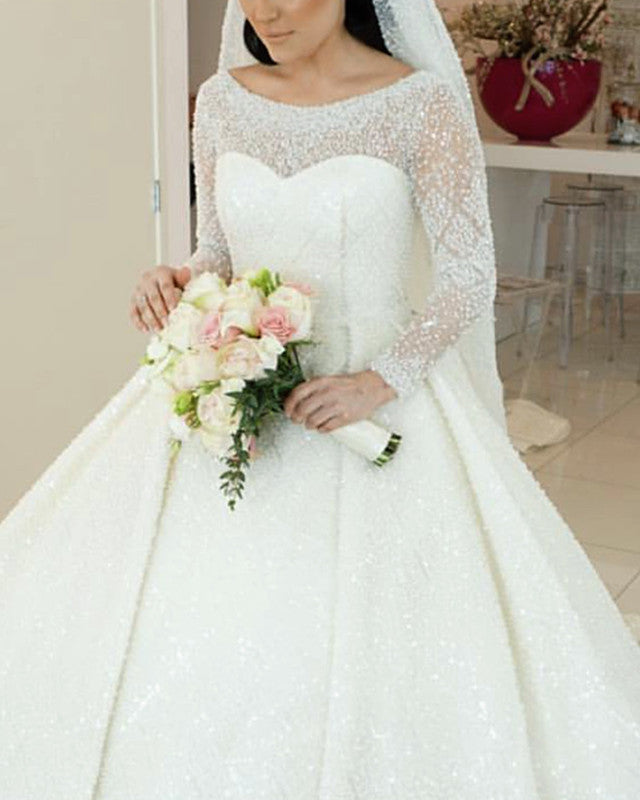 Bling Sequins Wedding Dresses Ball Gown Sleeved