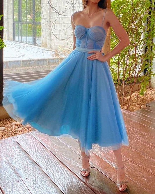 Tulle Sweetheart Corset Tea Length Bridesmaid Dresses