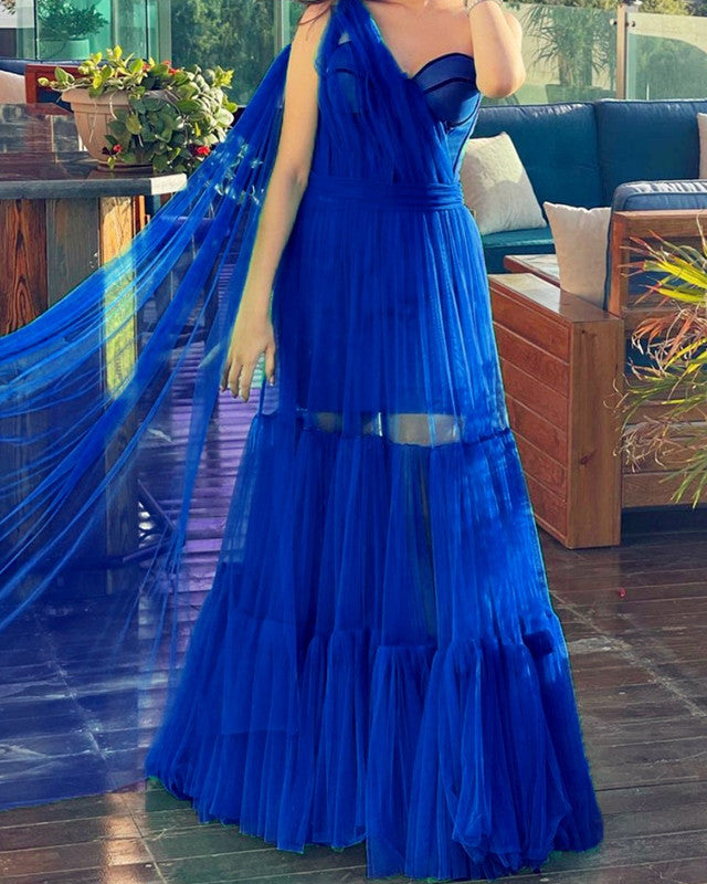 Blue One Shoulder Prom Dresses 2023