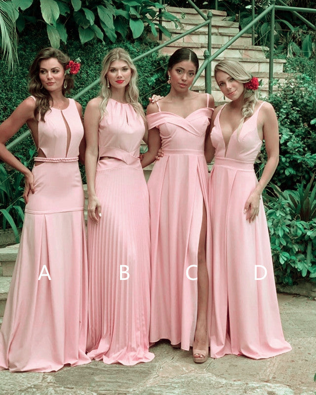 Long Pink Bridesmaid Dresses Mismatched – Lisposa