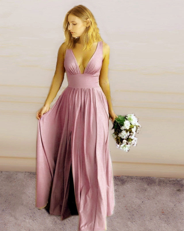 Rustic Boho Bridesmaid Dresses Spandex V-neck Split