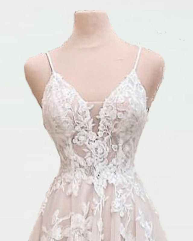 Boho Wedding Dress V Neck Lace Embroidery