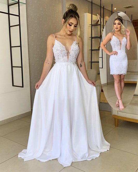Two In One Wedding Dresses Chiffon V Neck Appliques
