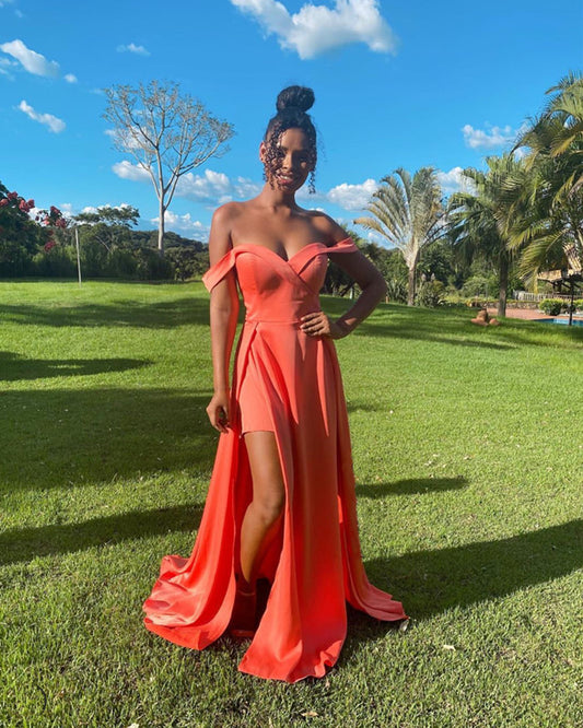 Coral Bridesmaid Dresses Split