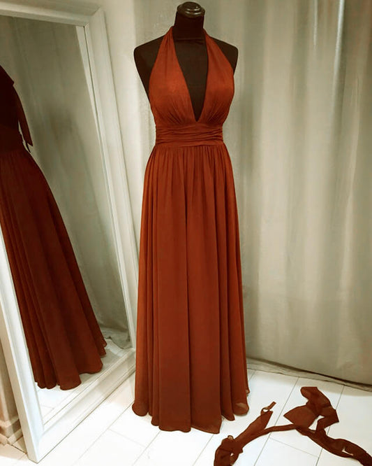 Burnt Orange Bridesmaid Dresses Halter