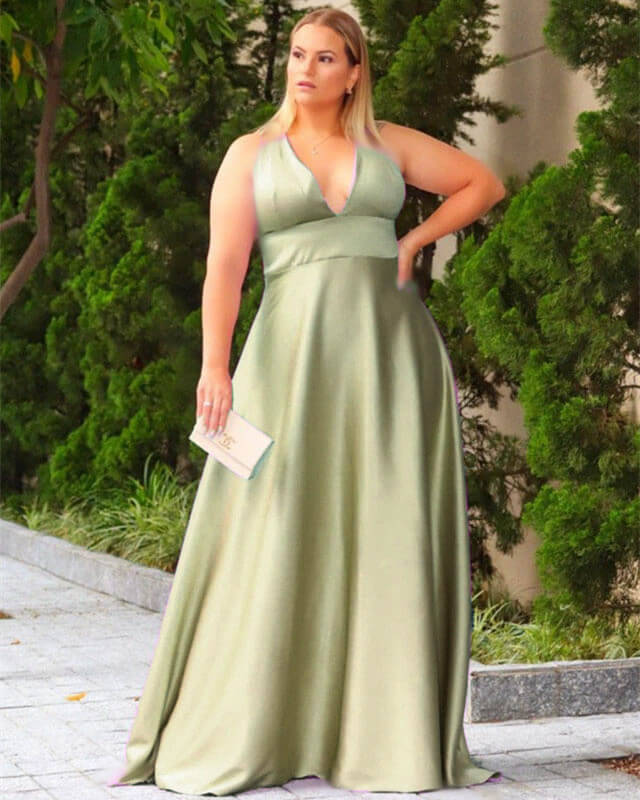 Plus Size Sage Satin Bridesmaid Dresses
