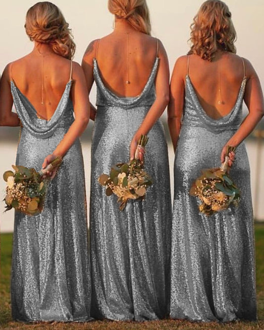 Draped Back Mermaid Sequin Bridesmaid Dresses