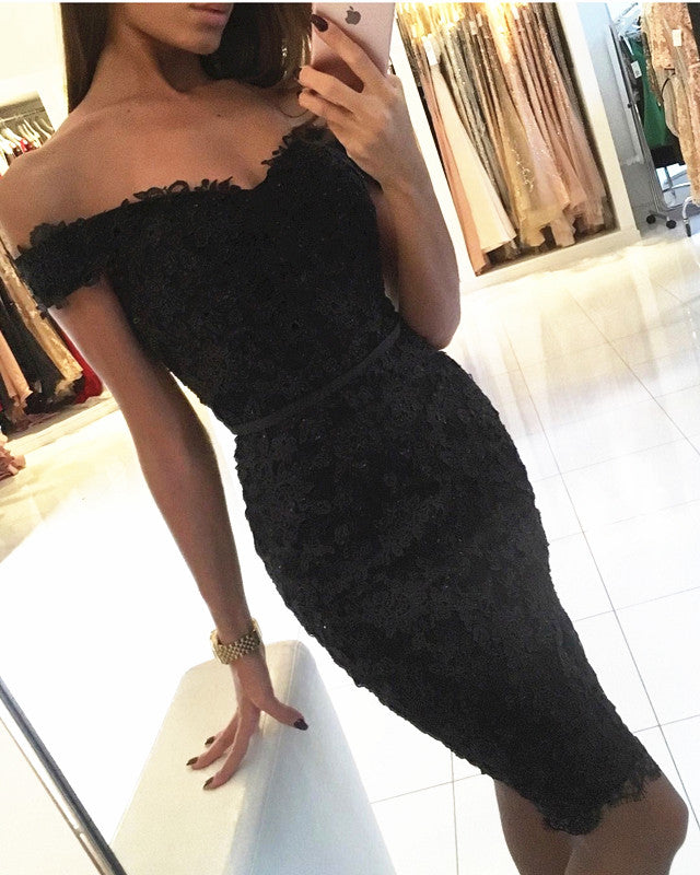 Short Lace Bridesmaid Dresses Black