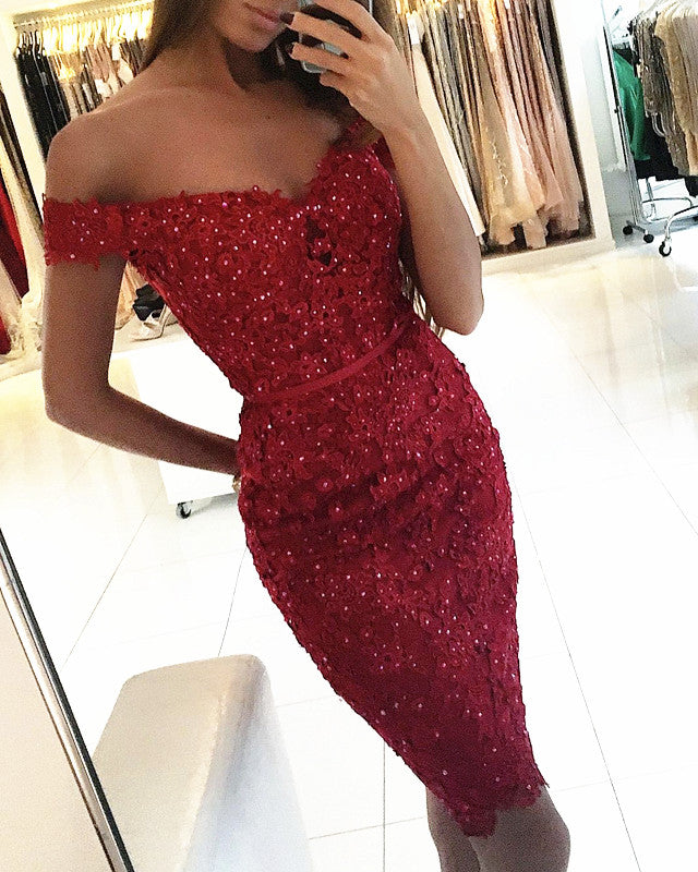 Short Lace Bridesmaid Dresses Burgundy