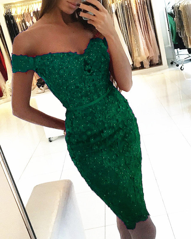 Short Lace Bridesmaid Dresses Green