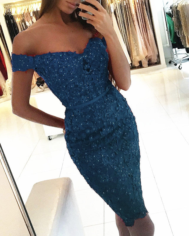 Short Lace Bridesmaid Dresses Navy