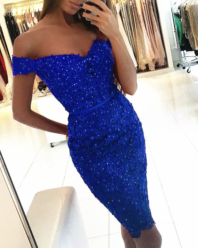 Short Lace Bridesmaid Dresses Royal Blue