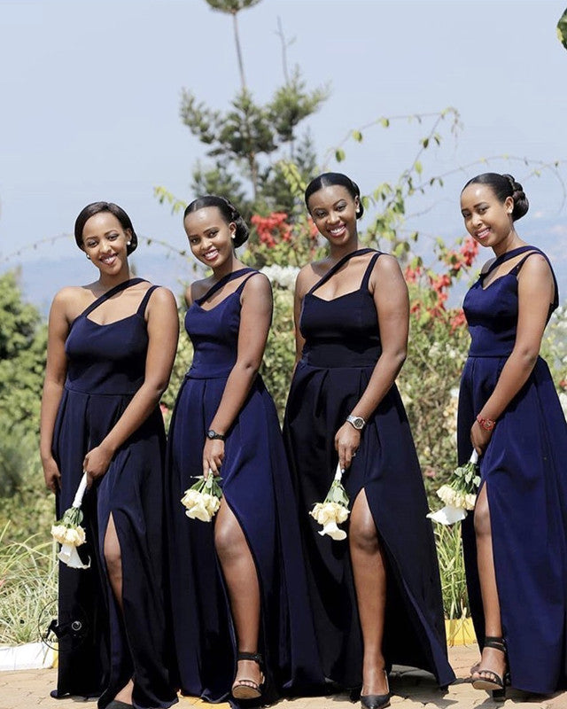 Navy Blue Bridesmaid Dresses One Shoulder