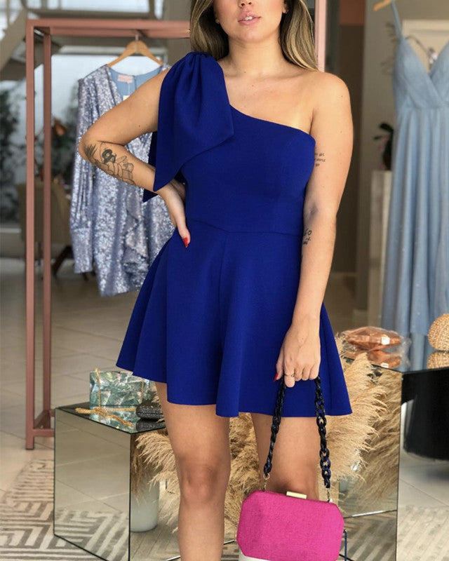 Short Royal Blue Bridesmaid Dresses One Shoulder