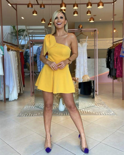 Yellow Bridesmaid Dresses One Shoulder Short