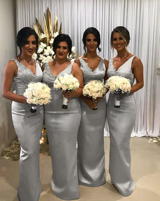 Silver Bridesmaid Dresses Sheath