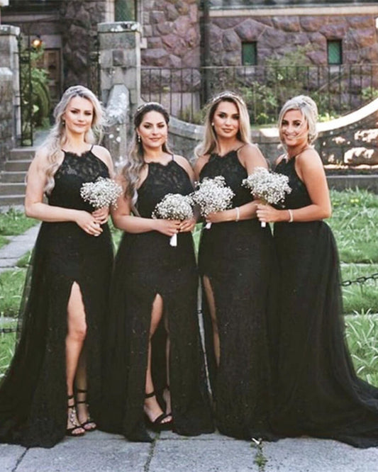 Black Lace Bridesmaid Dresses Mermaid