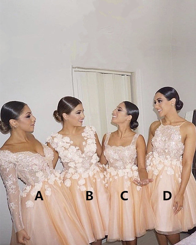 Short Bridesmaid Dresses Lace Embroidery Tulle Ruffles – Lisposa