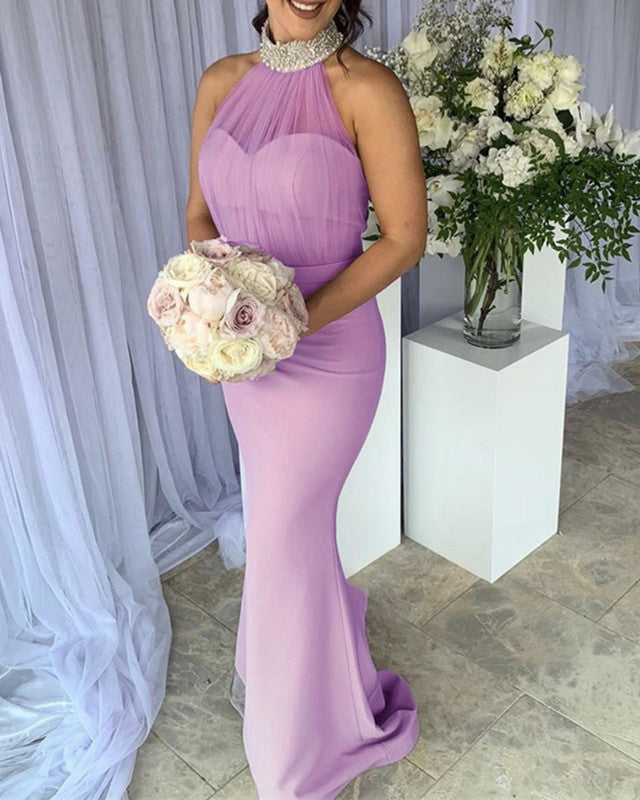 Lilac Mermaid Halter Bridesmaid Dresses
