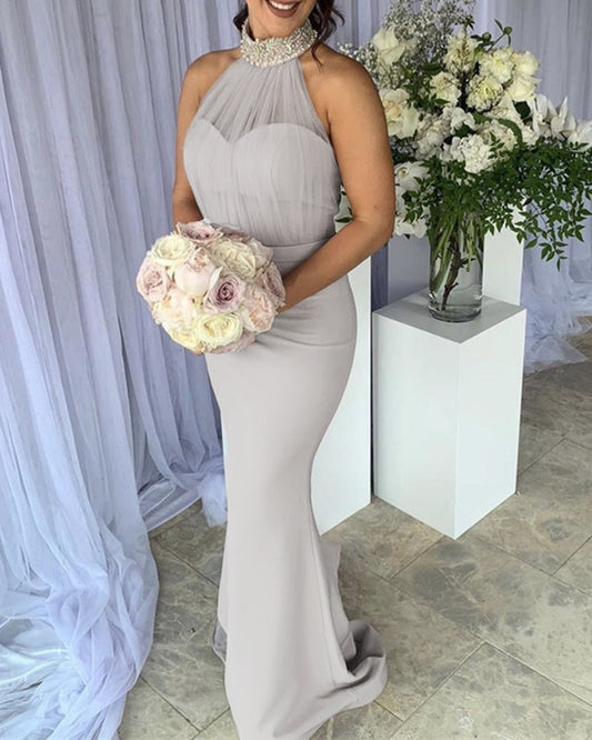 Silver Mermaid Bridesmaid Dresses Halter