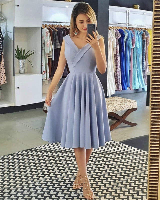 Silver Bridesmaid Dresses Tea Length