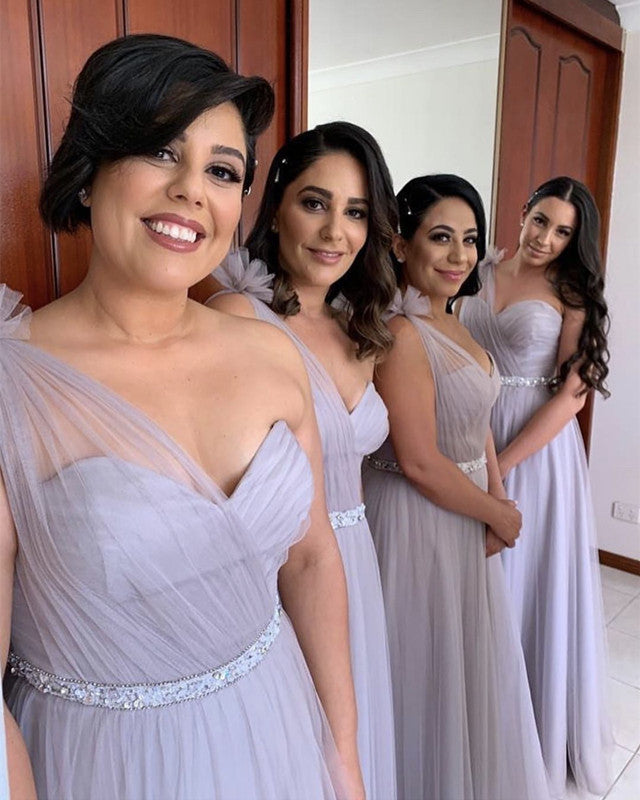 Silver Bridesmaid Dresses One Shoulder