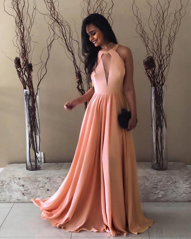 Halter Chiffon Backless Bridesmaid Dresses For Beach Weddings