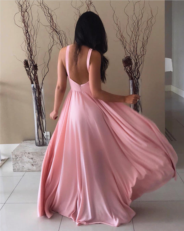 Halter Chiffon Backless Bridesmaid Dresses For Beach Weddings – Lisposa