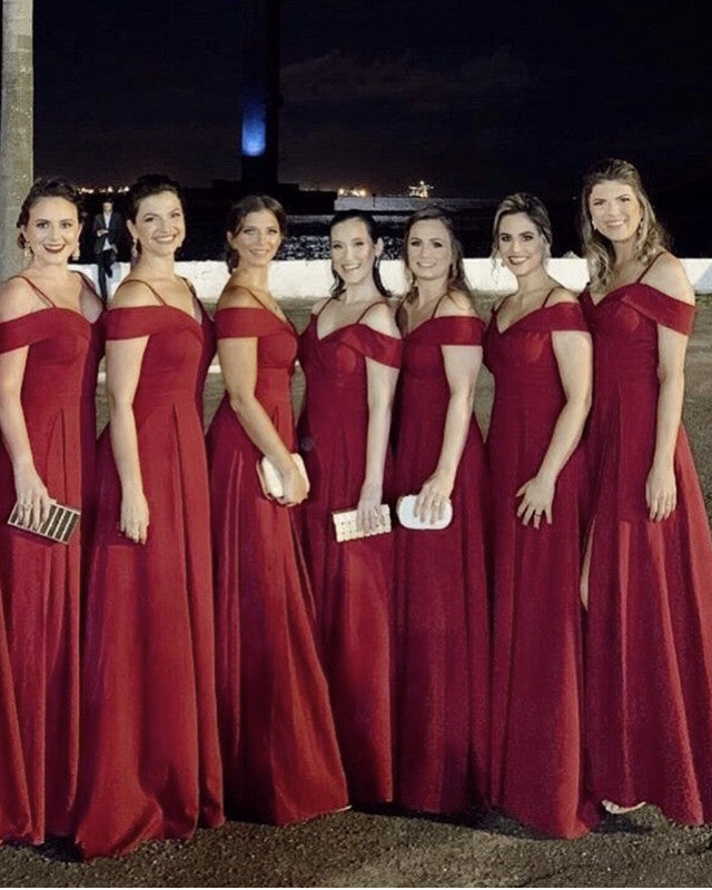 Red Bridesmaid Dresses Cold Shoulder