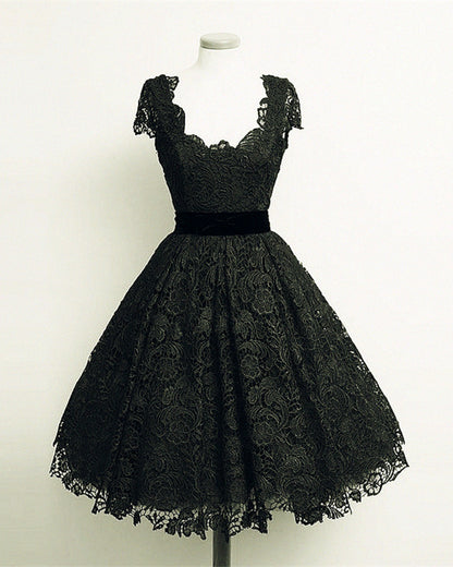 Black Lace Bridesmaid Dresses Tea Length
