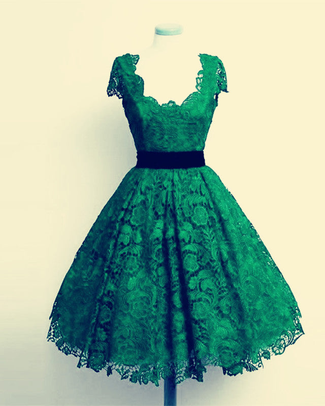 Green Lace Bridesmaid Dresses Tea Length