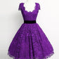 Purple Lace Bridesmaid Dresses Tea Length