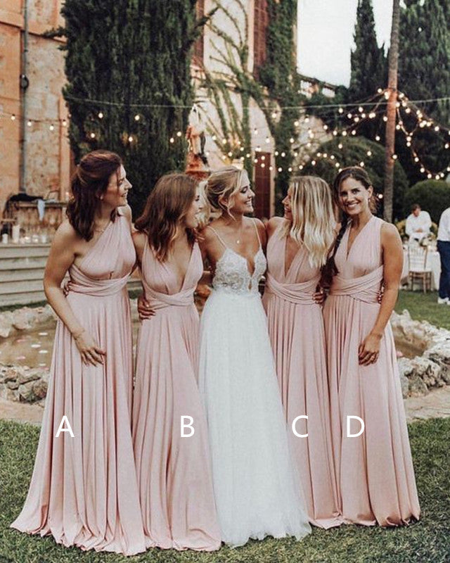Long Blush Chiffon Bridesmaid Dresses Mixed Style – Lisposa