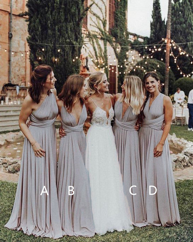 Long Gray Chiffon Bridesmaid Dresses Mixed Style – Lisposa