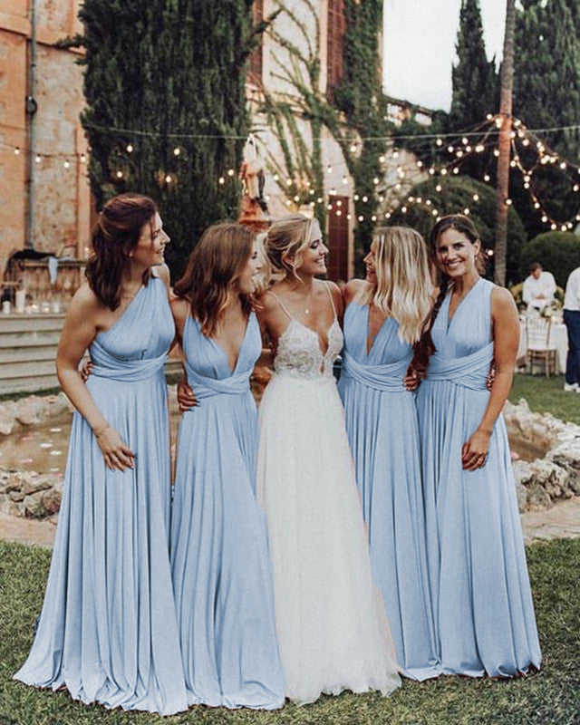 cloud blue bridesmaid dresses Beach Wedding Dreams in Dusty Satin! These gowns hug curves & shine under the sun. #chicsew #bluedresses #bridesmaiddress #weddingguestdress #gown #ChicsewBridesmaids #BeachWeddingVibes #DustyBlueElegance #SatinGownMagic 32.5 CARE Hand Wash Cold Sky Blue Chiffon A Line