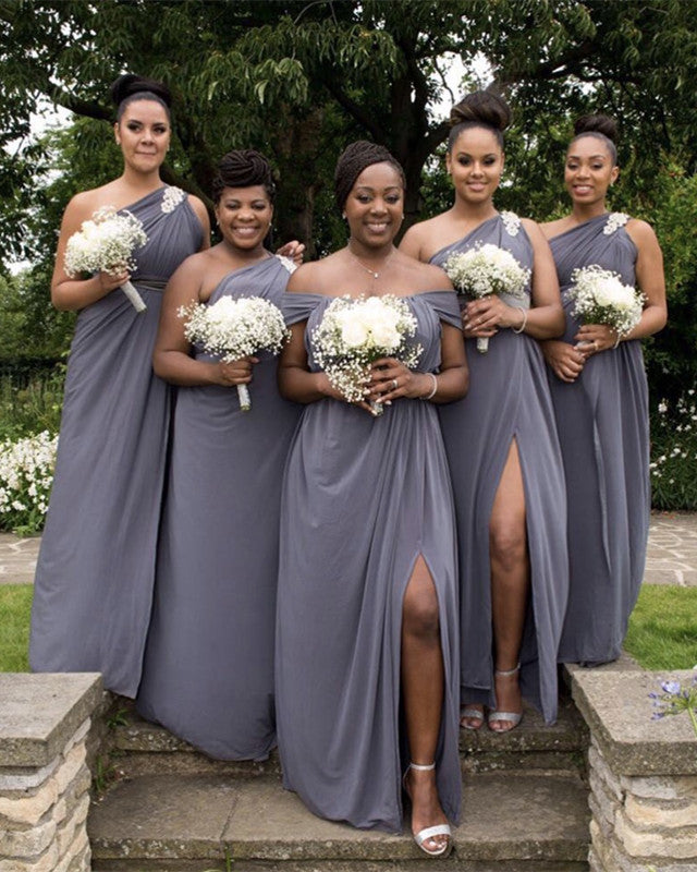 Long Gray Chiffon Bridesmaid Dresses Mixed Style – Lisposa