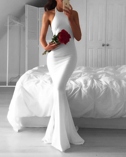 Long Sheath Dresses Halter Top Open Back