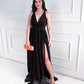 Deep V Neck High Slit Bridesmaid Dresses Chiffon