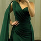 Mermaid Green Jersey Gown With Cape