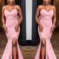 Bow Back Bridesmaid Dresses Mermaid Sweetheart Slit