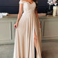 Lace Embroidery Chiffon Bridesmaid Dresses Split Off The Shoulder
